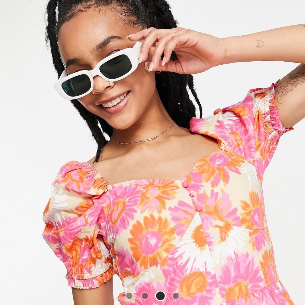 ASOS - Miss Selfridge Petite Dress US 8 / UK 12-Orange-pink-white - Picture 3 of 7